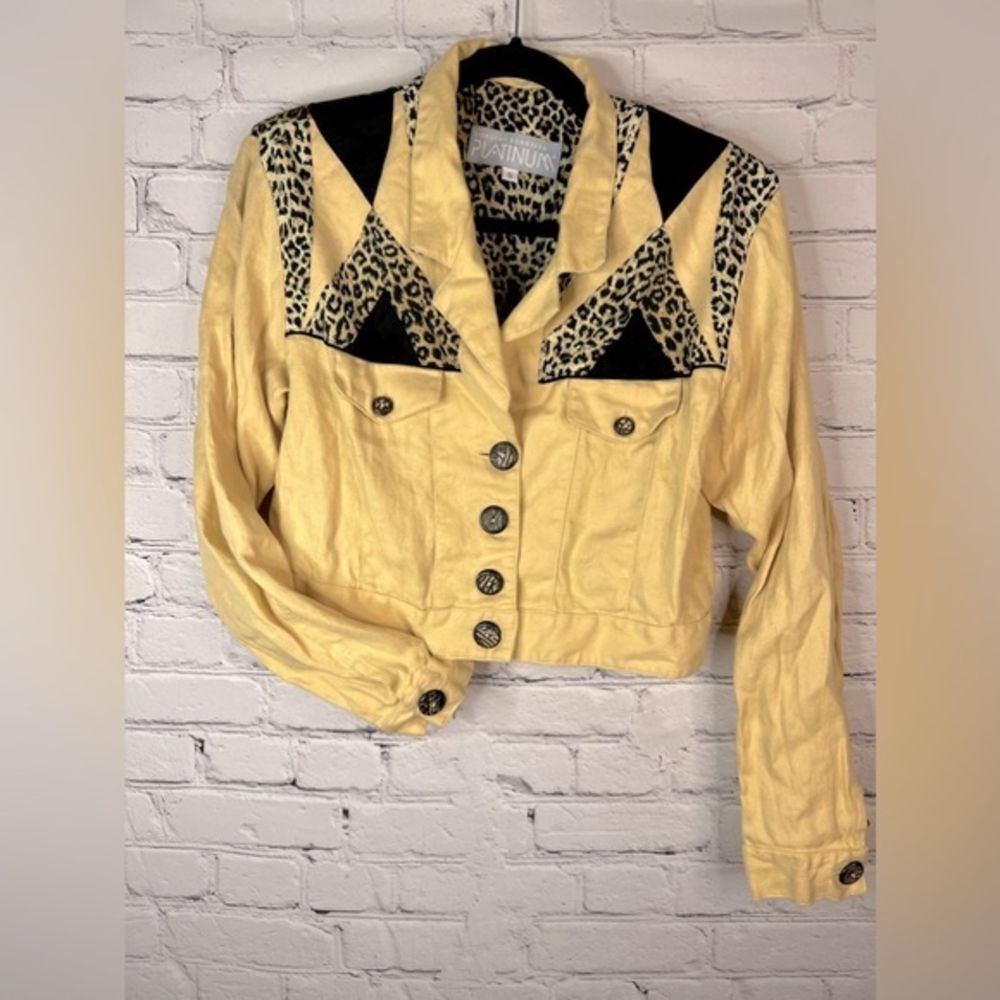 Platinum by Dorothy Schoelen Wild Cats Vintage Yellow Linen light jacket size‎ s